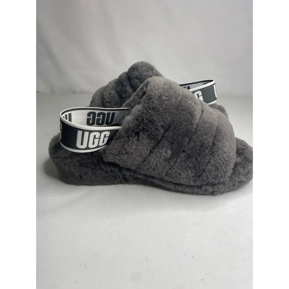 UGG Womens Soft Fluff Yeah Slide Slippers Size 6 Shoes Sandal Gray Charcoal Clog